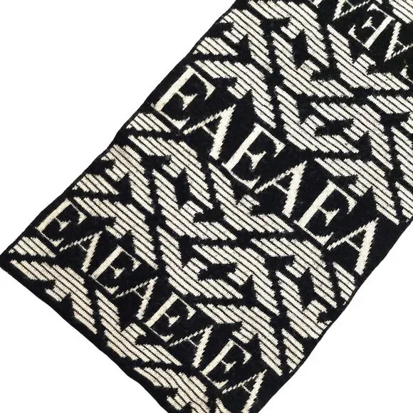 EMPORIO ARMANI Vintage Black & Cream Logo Monogram Men's Scarf